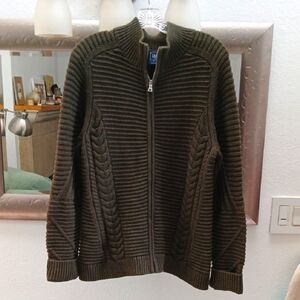 GAP Olive Green Ribbed Zip-Up Sweater